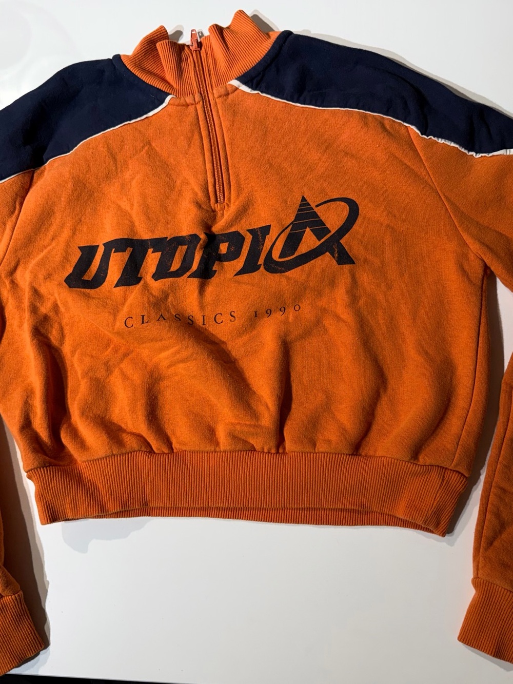 Utopia Orange & Navy Cowl Half-Zip Turtleneck Sweater